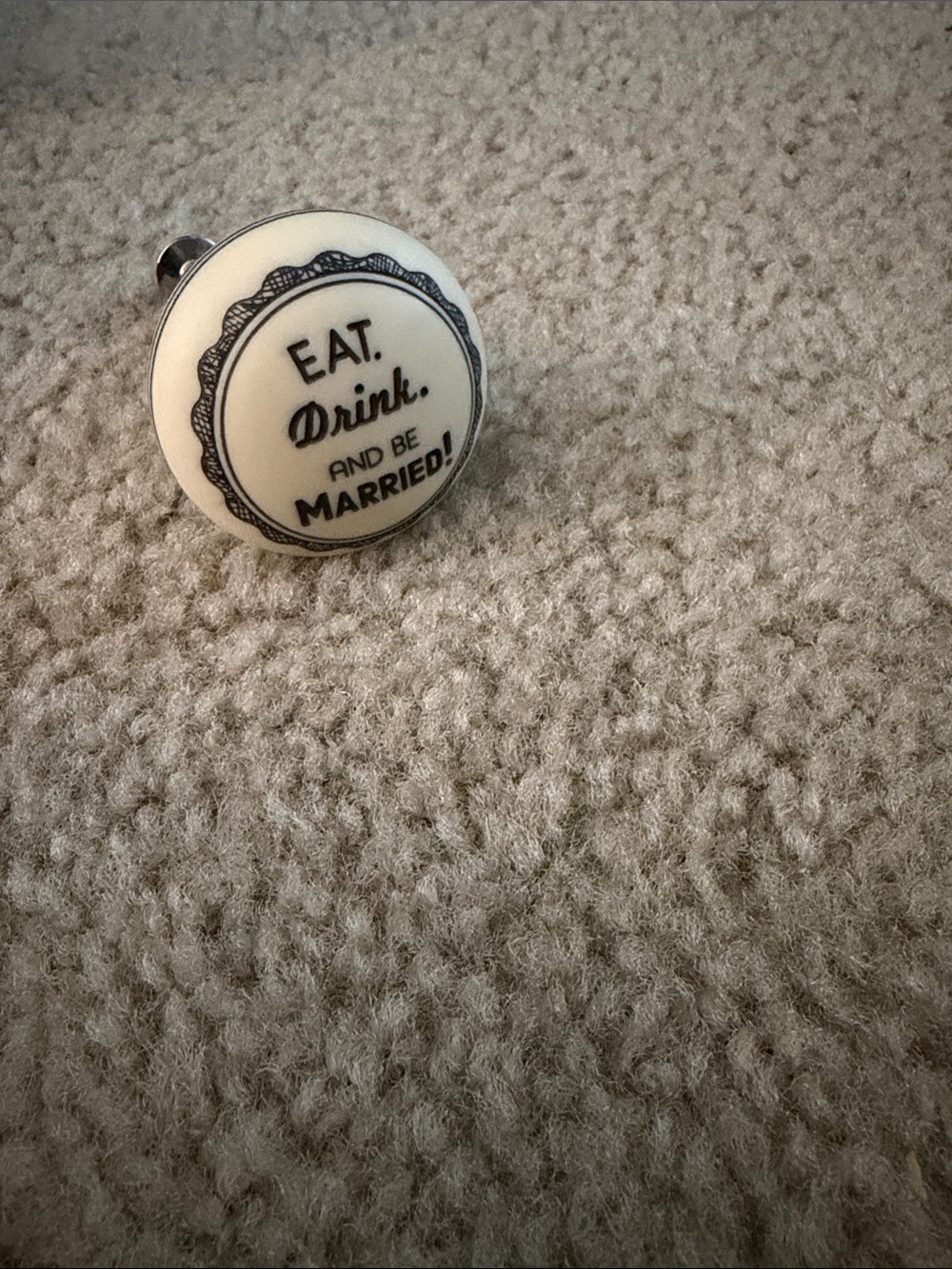Eat Drink and Be Married wine stopper Cream and Black